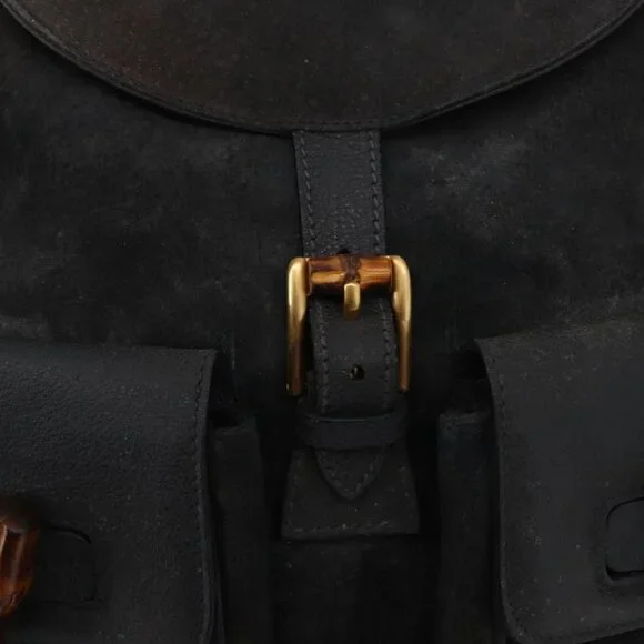 GUCCI Bamboo Backpack Suede Navy Gold 003 2058 0016 Auth 152850 Gucci Bamboo Backpack Blue Bags & Handbags for Women for  main image 4